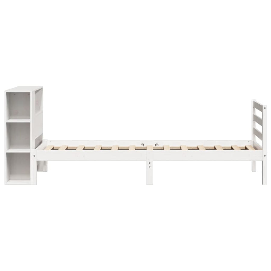 Bed met boekenkast zonder matras grenenhout wit 75x190 cm