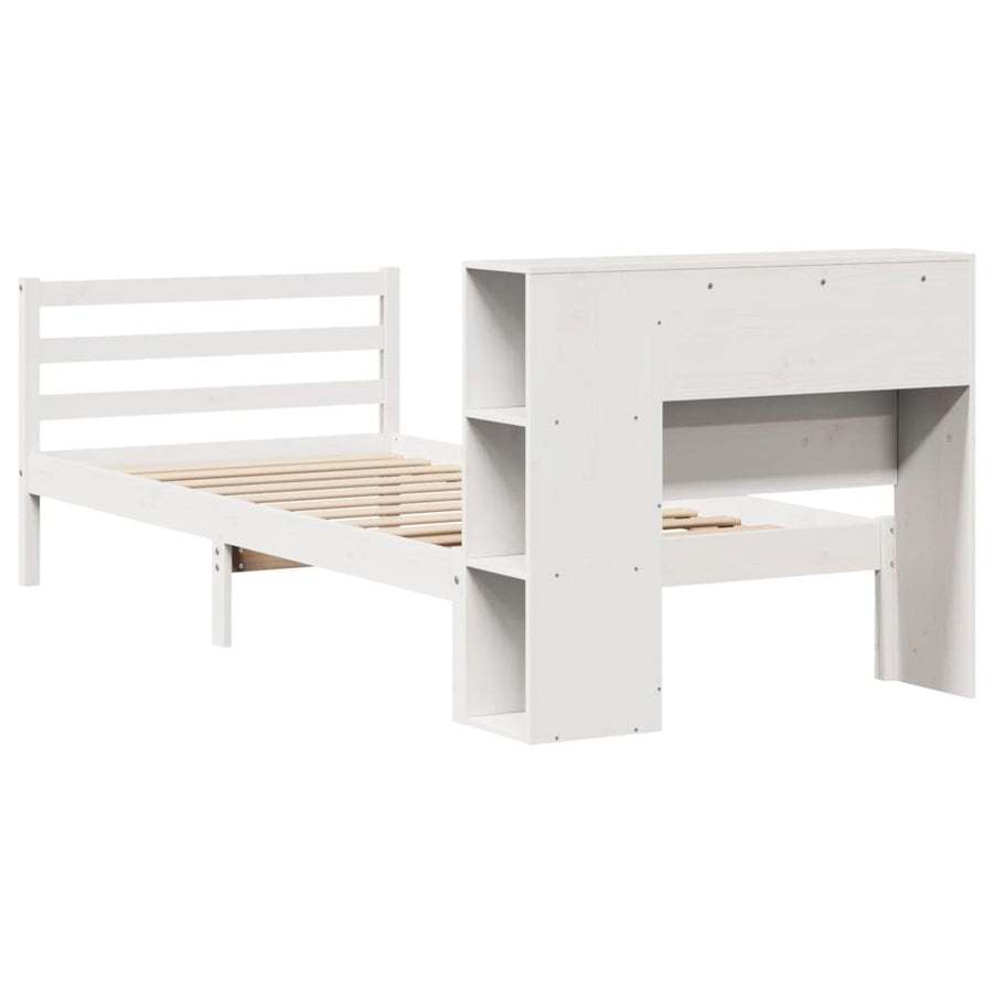 Bed met boekenkast zonder matras grenenhout wit 75x190 cm