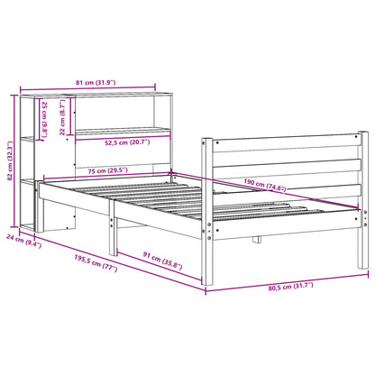 Bed met boekenkast zonder matras grenenhout wit 75x190 cm