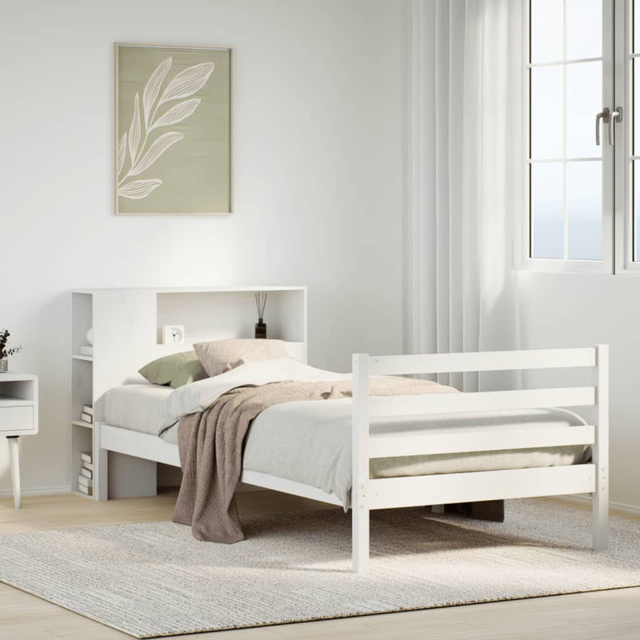 Bed met boekenkast zonder matras grenenhout wit 75x190 cm