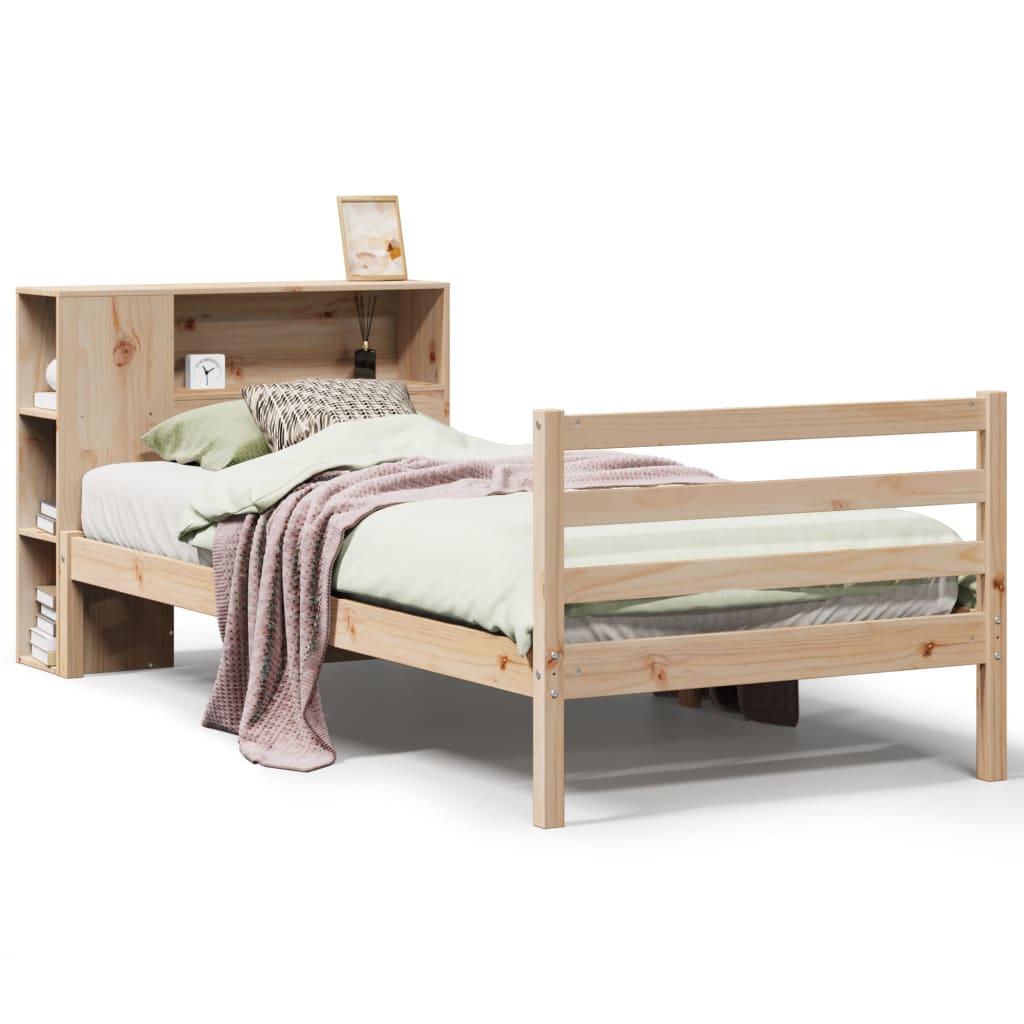 Bed met boekenkast zonder matras massief grenenhout 90x190 cm