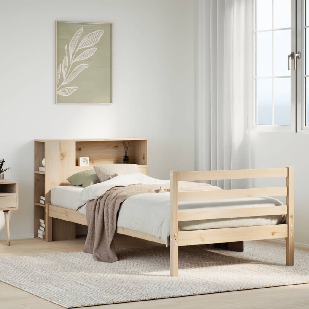 Bed met boekenkast zonder matras massief grenenhout 90x190 cm