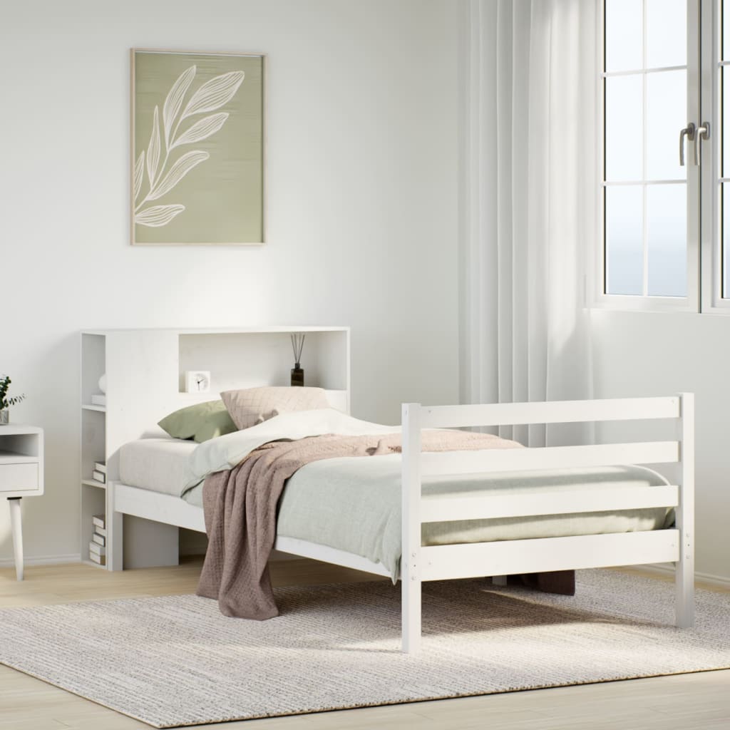 Bed met boekenkast zonder matras grenenhout wit 90x200 cm