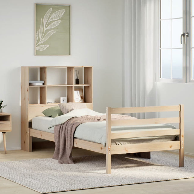 Bed met boekenkast zonder matras massief grenenhout 75x190 cm