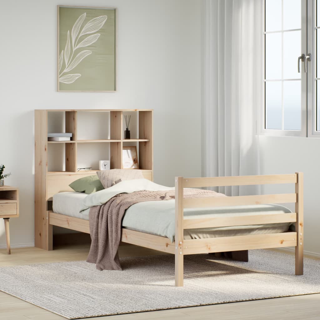 Bed Met Boekenkast Zonder Matras Massief Grenenhout 90 x 190 cm Naturel