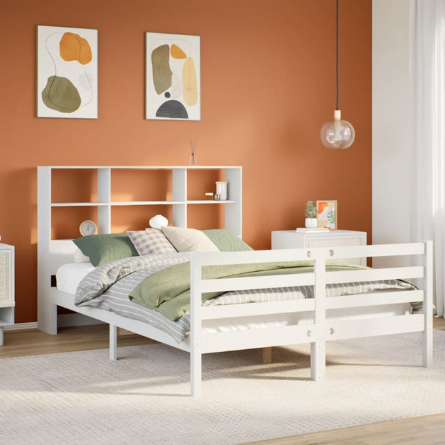 Bed met boekenkast zonder matras grenenhout wit 140x190 cm