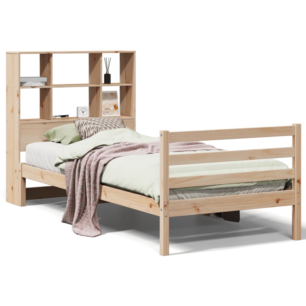 Bed Met Boekenkast Zonder Matras Massief Grenenhout 90 x 200 cm Naturel