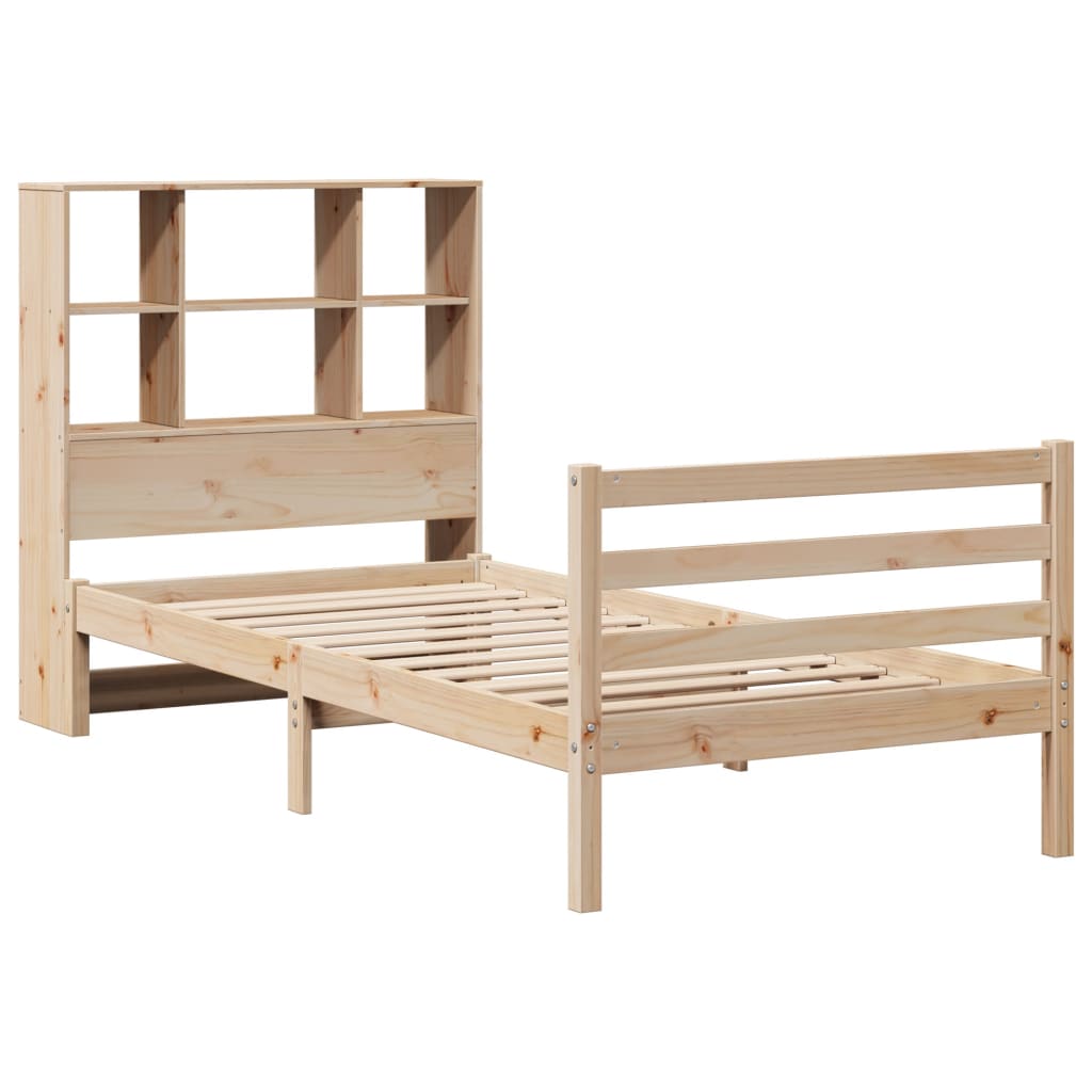 Bed Met Boekenkast Zonder Matras Massief Grenenhout 90 x 200 cm Naturel
