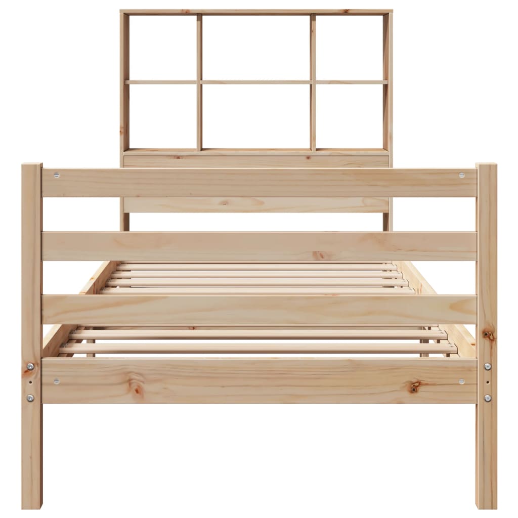 Bed Met Boekenkast Zonder Matras Massief Grenenhout 90 x 200 cm Naturel