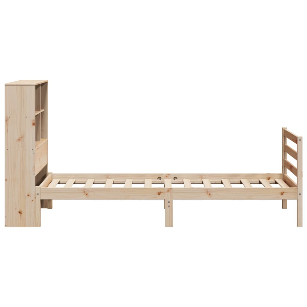 Bed Met Boekenkast Zonder Matras Massief Grenenhout 90 x 200 cm Naturel