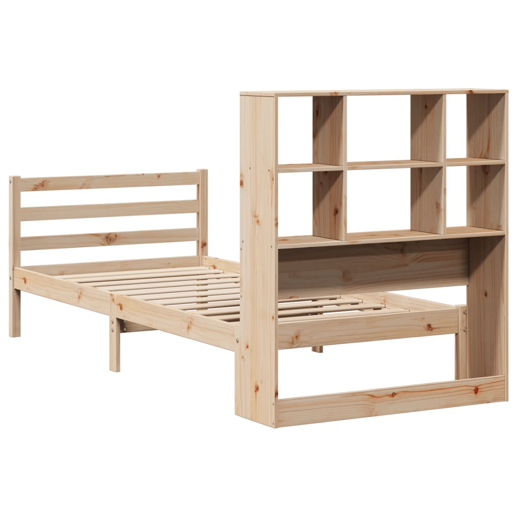 Bed Met Boekenkast Zonder Matras Massief Grenenhout 90 x 200 cm Naturel