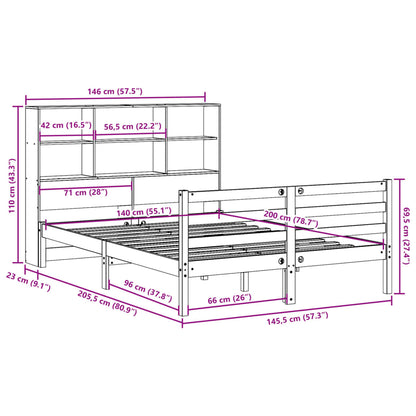 Bed met boekenkast zonder matras massief grenenhout 140x200 cm