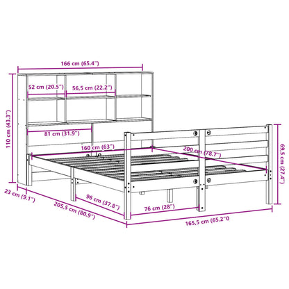 Bed met boekenkast zonder matras massief grenenhout 160x200 cm
