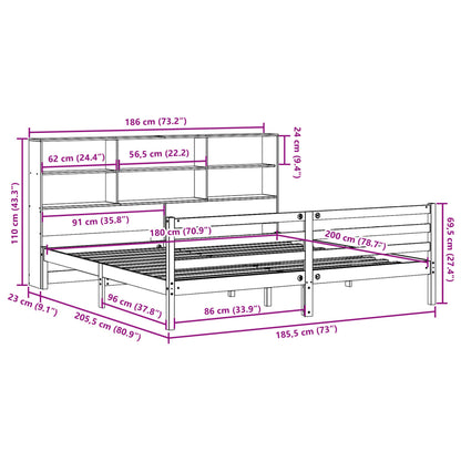 Bed met boekenkast zonder matras grenenhout wit 180x200 cm