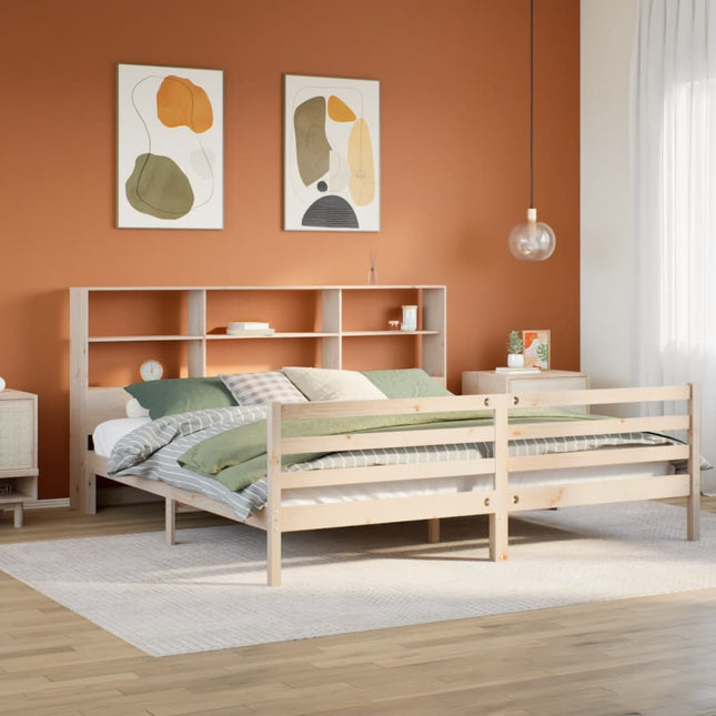 Bed met boekenkast zonder matras massief grenenhout 200x200 cm