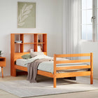 Bed met boekenkast zonder matras massief hout wasbruin 75x190cm