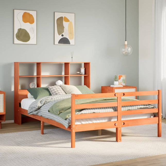 Bed met boekenkast zonder matras hout wasbruin 120x190 cm