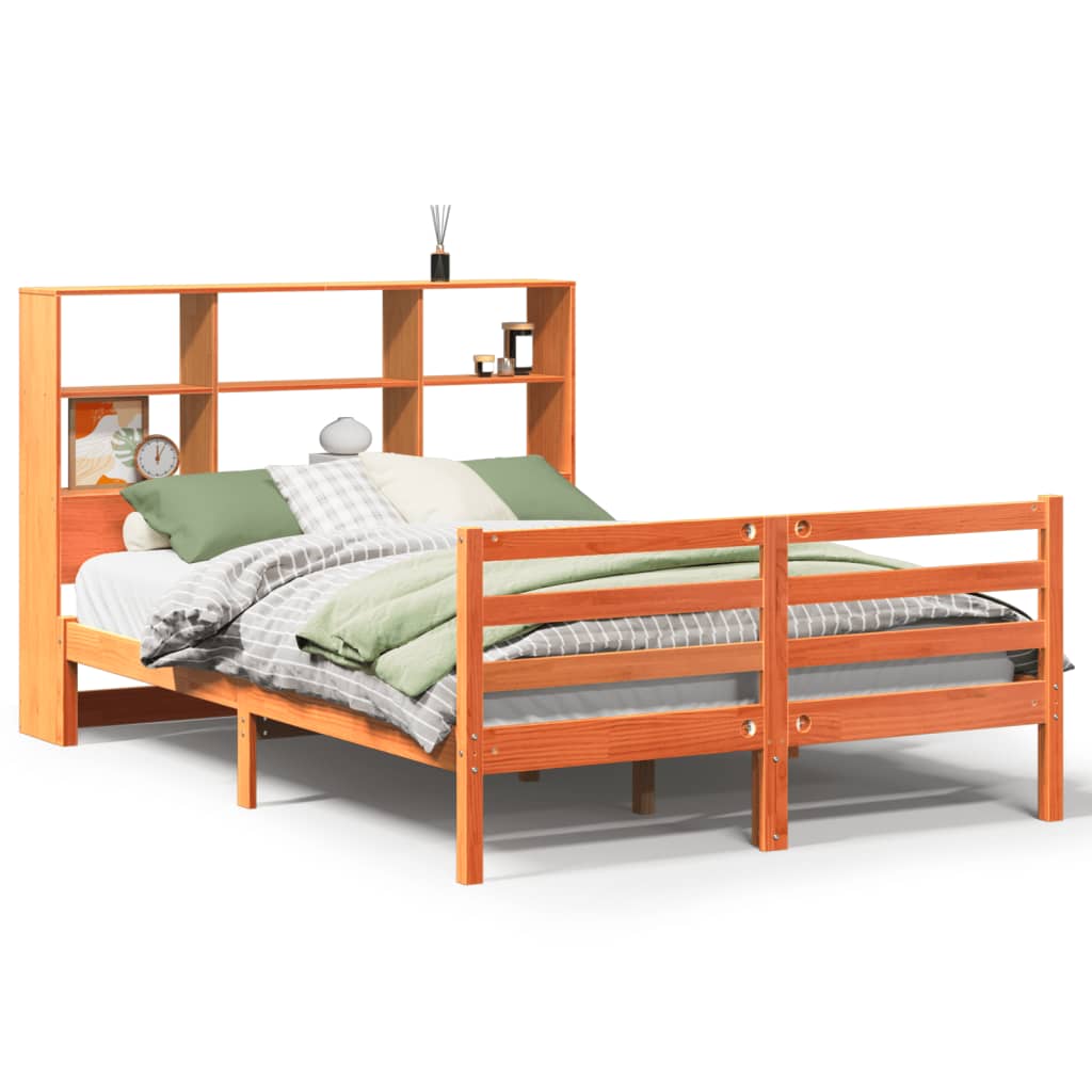 Bed met boekenkast zonder matras hout wasbruin 140x200 cm