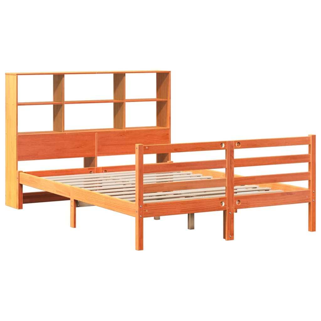 Bed met boekenkast zonder matras hout wasbruin 140x200 cm