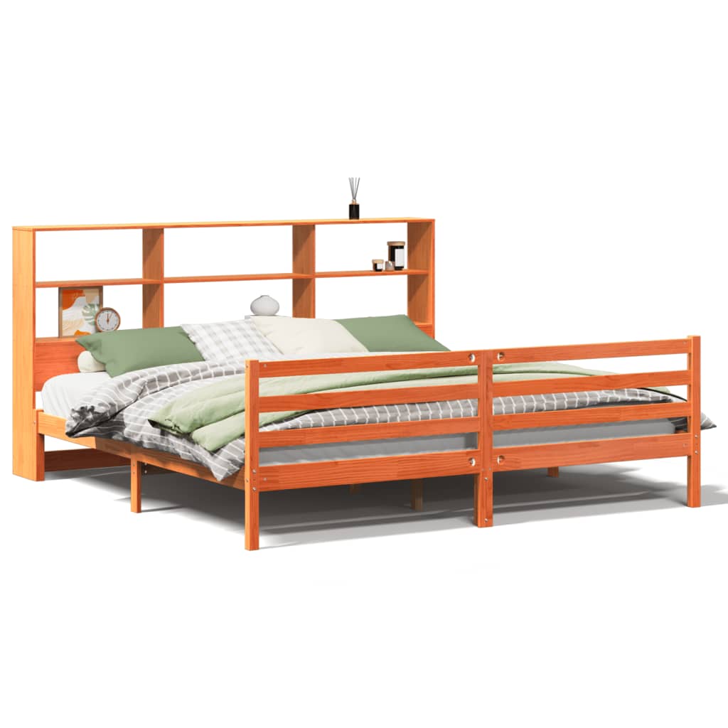 Bed met boekenkast zonder matras hout wasbruin 200x200 cm
