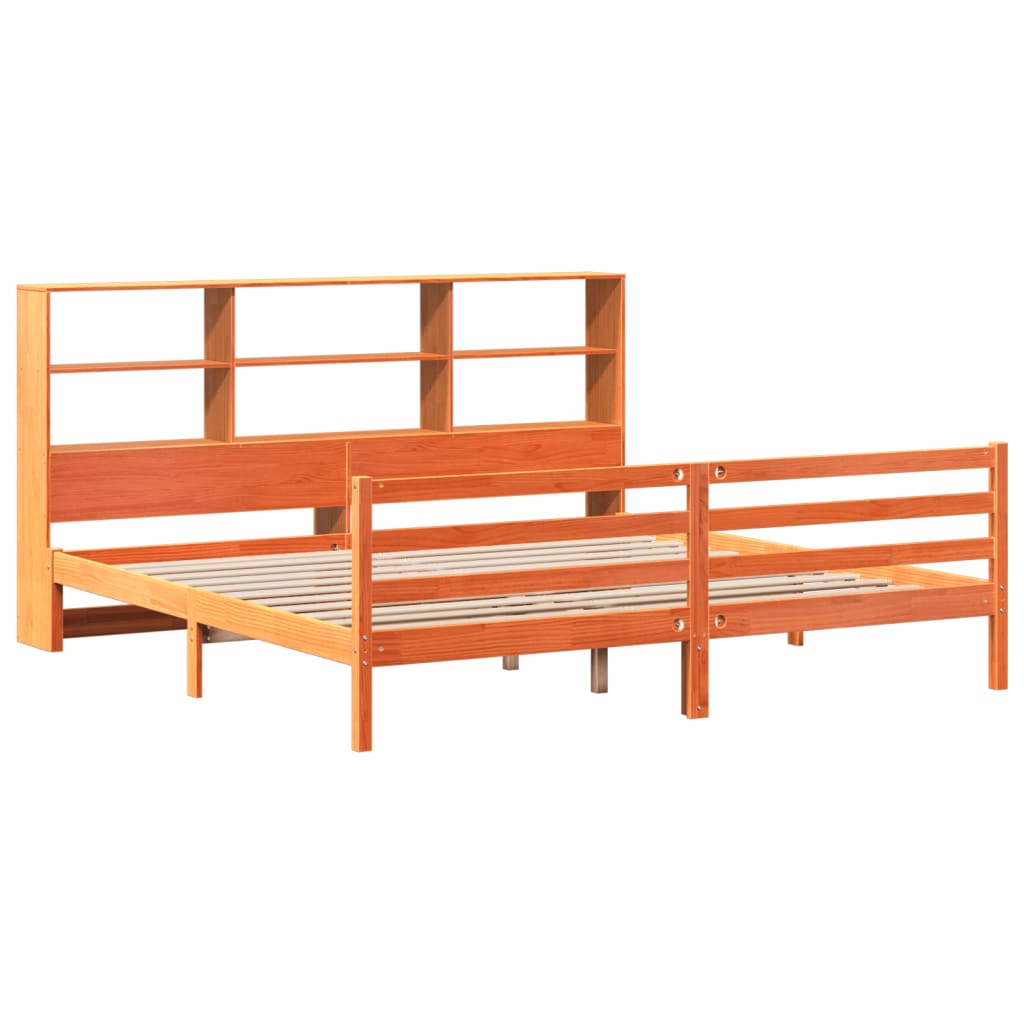 Bed met boekenkast zonder matras hout wasbruin 200x200 cm