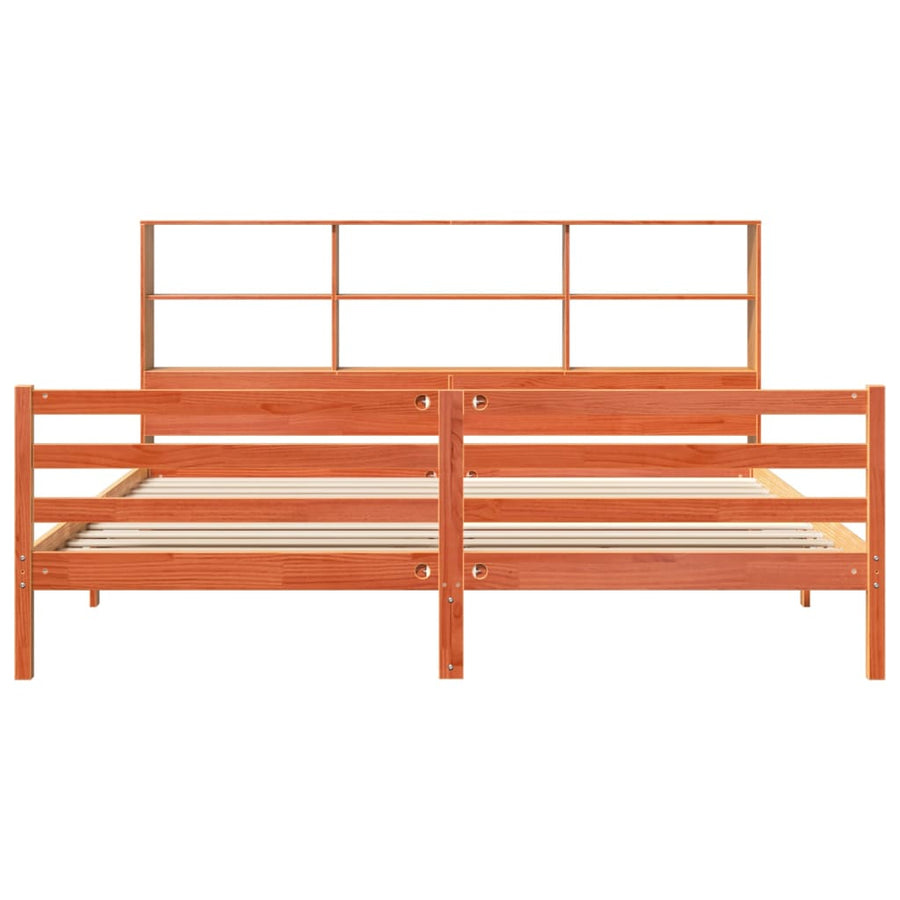 Bed met boekenkast zonder matras hout wasbruin 200x200 cm