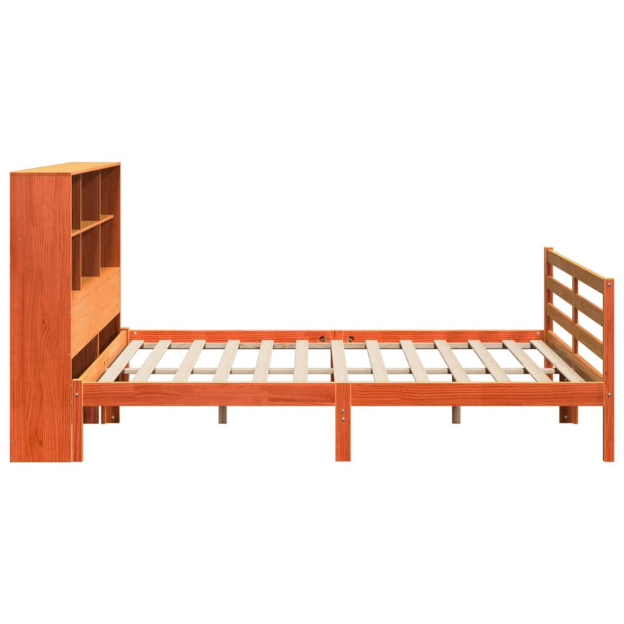 Bed met boekenkast zonder matras hout wasbruin 200x200 cm