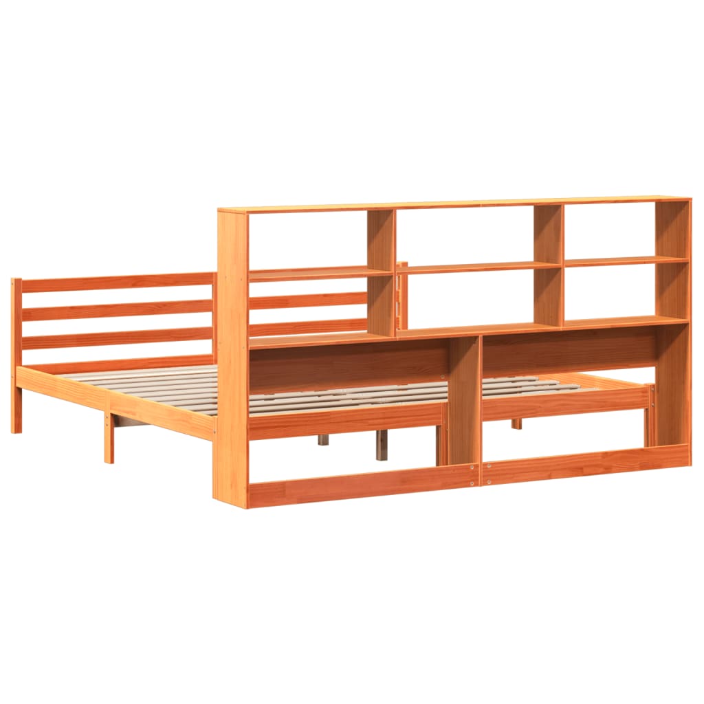 Bed met boekenkast zonder matras hout wasbruin 200x200 cm