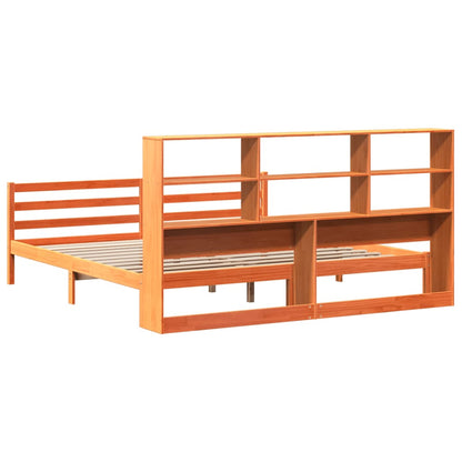 Bed met boekenkast zonder matras hout wasbruin 200x200 cm