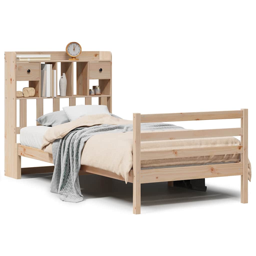 Bed met boekenkast zonder matras massief grenenhout 75x190 cm