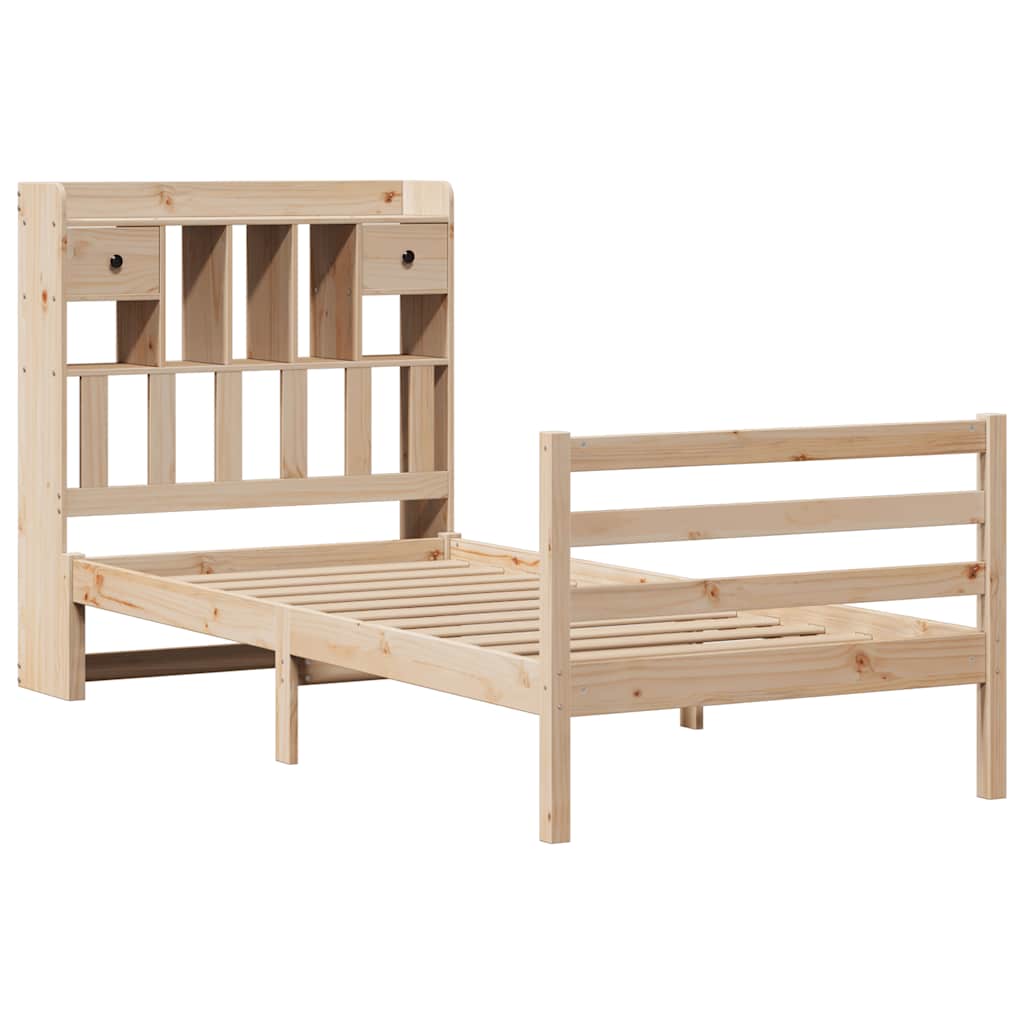 Bed met boekenkast zonder matras massief grenenhout 75x190 cm