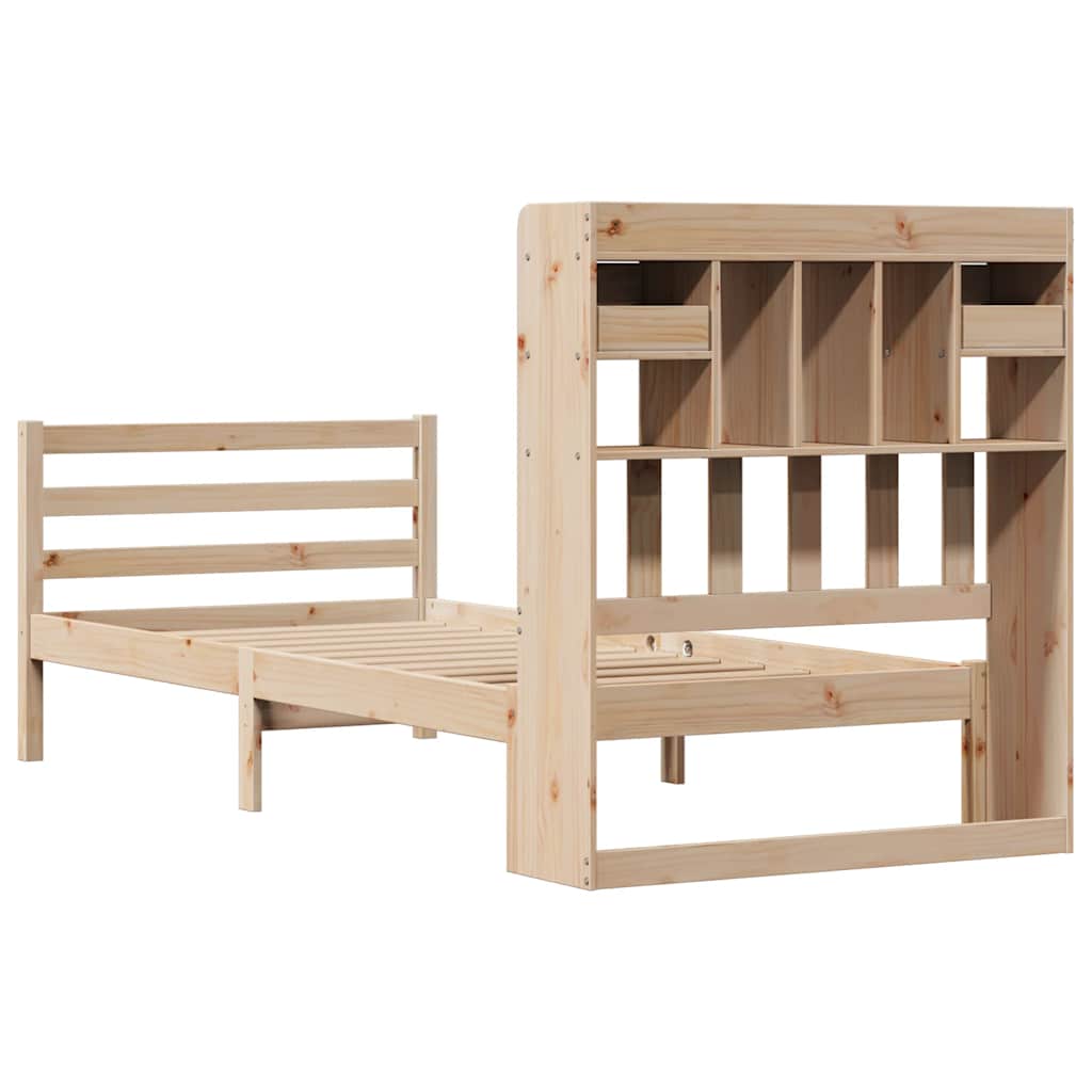 Bed met boekenkast zonder matras massief grenenhout 75x190 cm