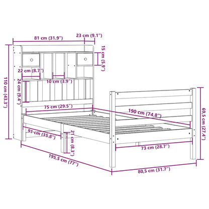 Bed met boekenkast zonder matras massief grenenhout 75x190 cm