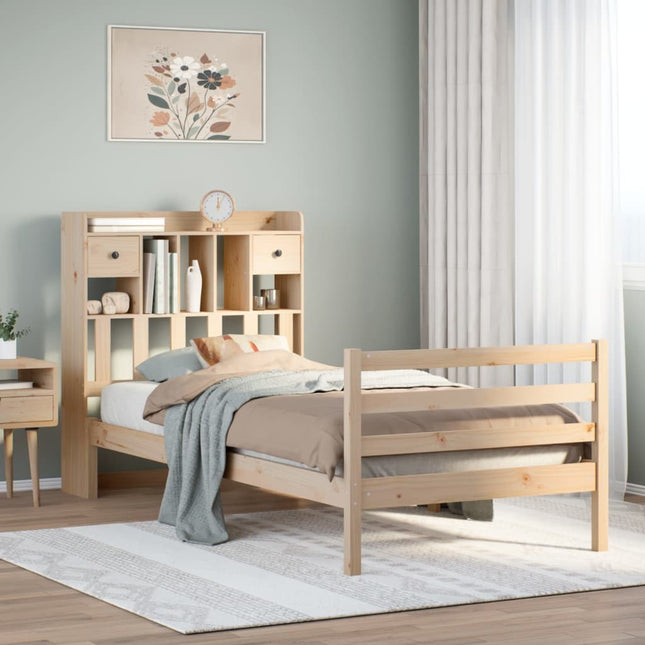 Bed met boekenkast zonder matras massief grenenhout 75x190 cm