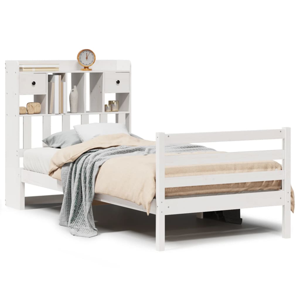 Bed met boekenkast zonder matras grenenhout wit 75x190 cm