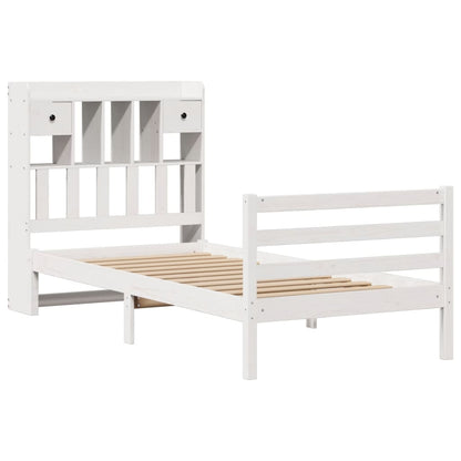 Bed met boekenkast zonder matras grenenhout wit 75x190 cm