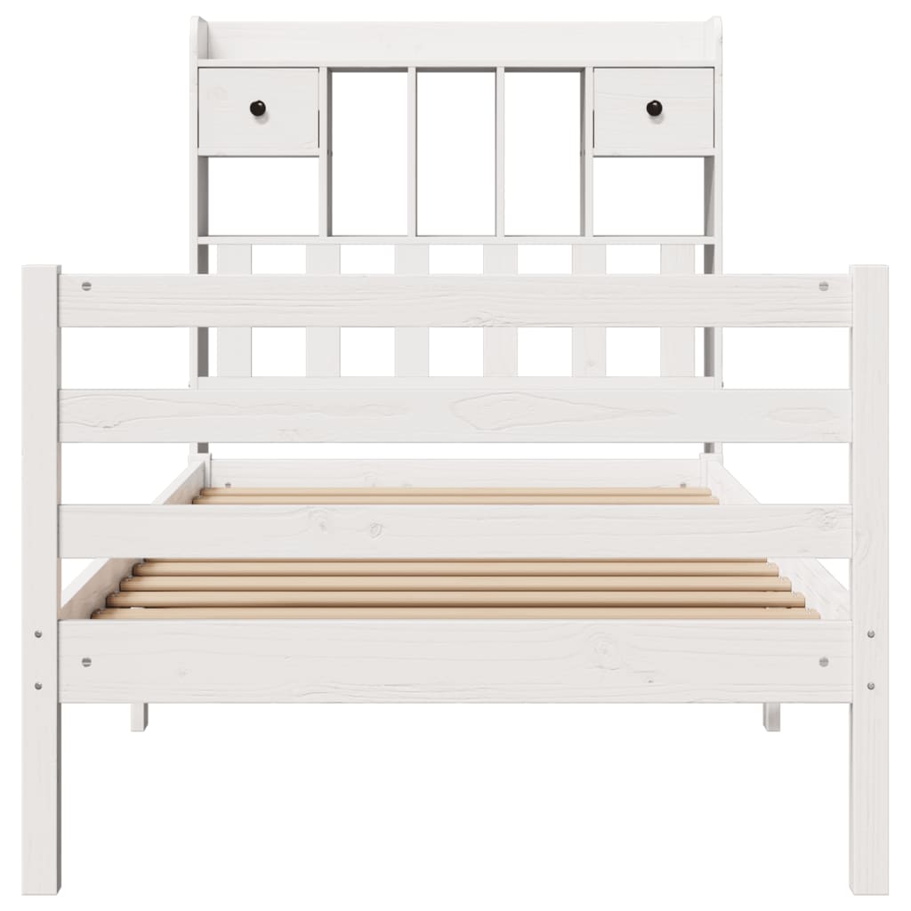 Bed met boekenkast zonder matras grenenhout wit 75x190 cm