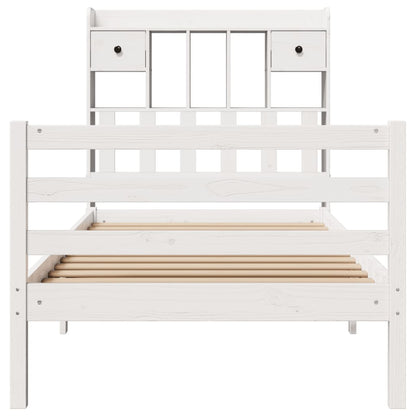 Bed met boekenkast zonder matras grenenhout wit 75x190 cm