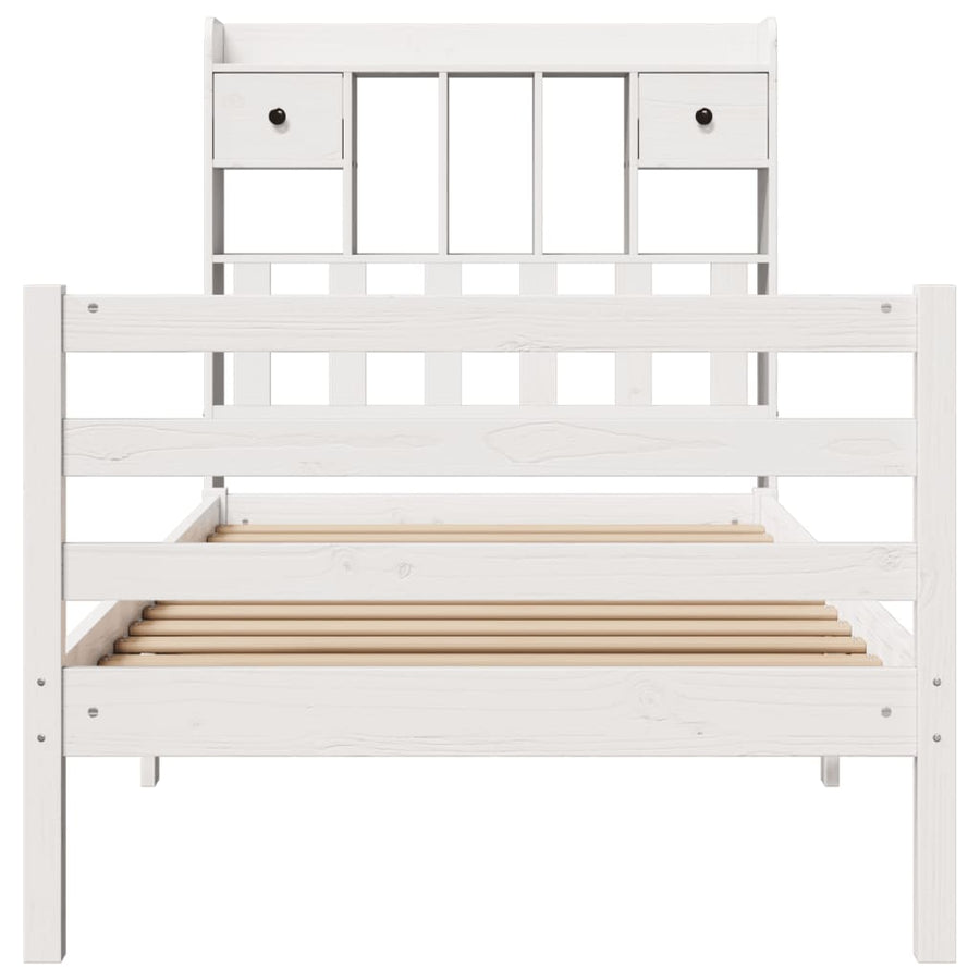 Bed met boekenkast zonder matras grenenhout wit 75x190 cm