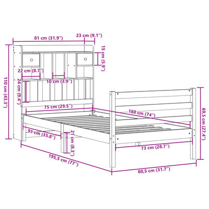 Bed met boekenkast zonder matras grenenhout wit 75x190 cm