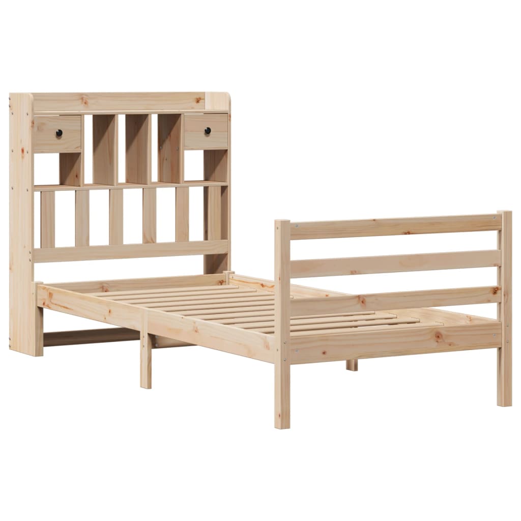 Bed met boekenkast zonder matras massief grenenhout 90x190 cm