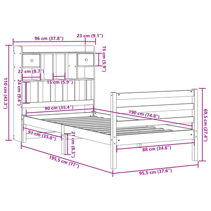 Bed met boekenkast zonder matras massief grenenhout 90x190 cm