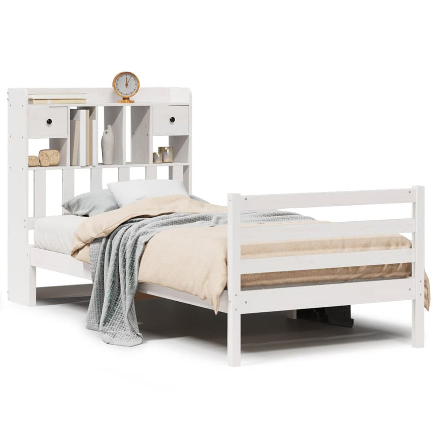 Bed met boekenkast zonder matras grenenhout wit 90x190 cm