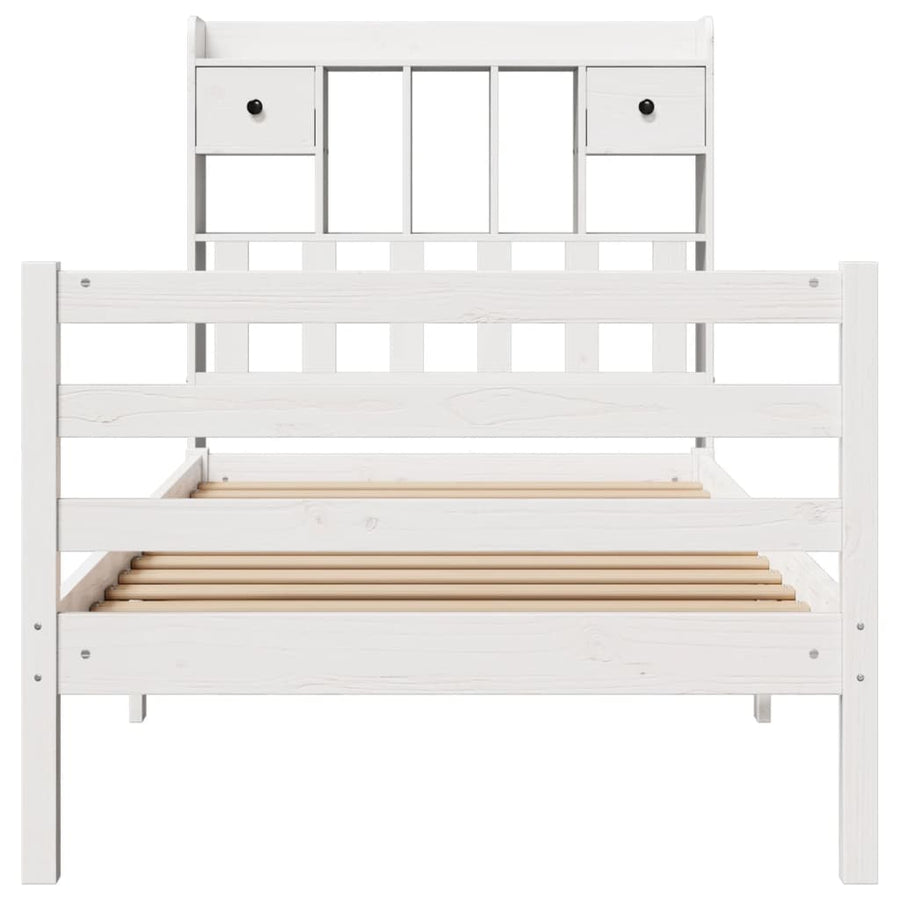 Bed met boekenkast zonder matras grenenhout wit 90x190 cm
