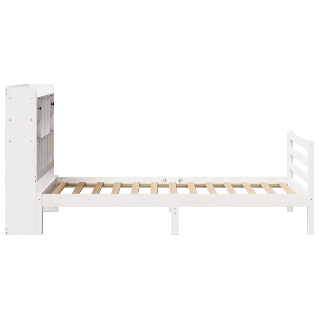 Bed met boekenkast zonder matras grenenhout wit 90x190 cm