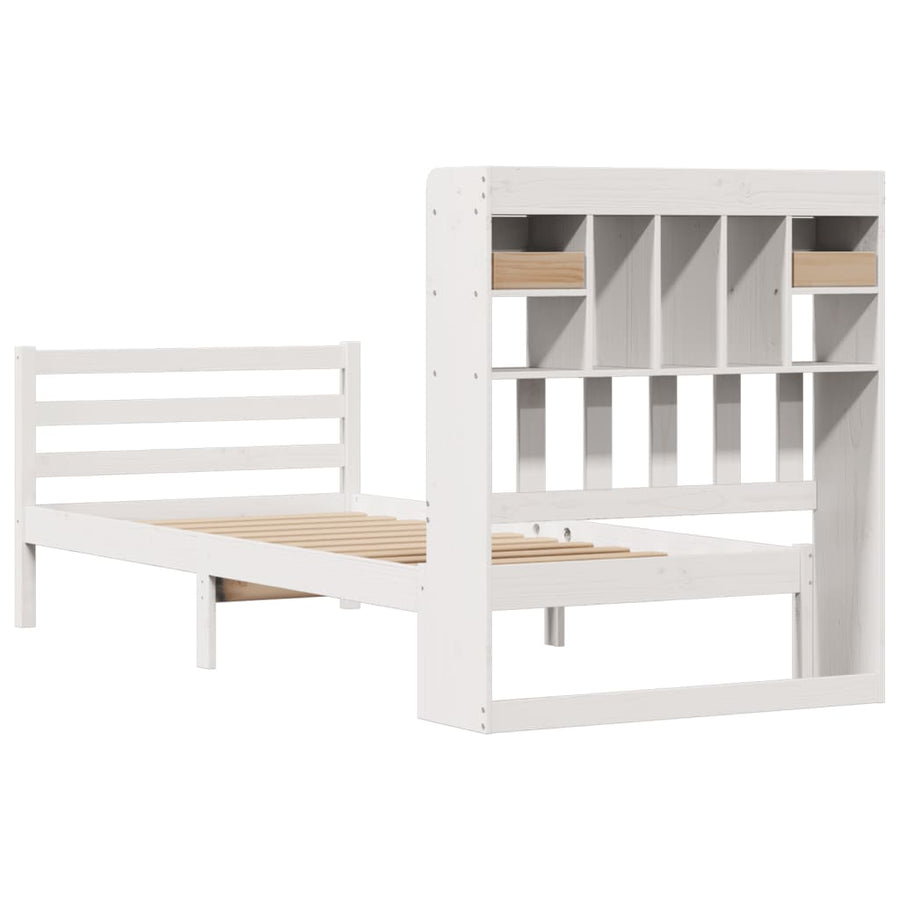 Bed met boekenkast zonder matras grenenhout wit 90x190 cm