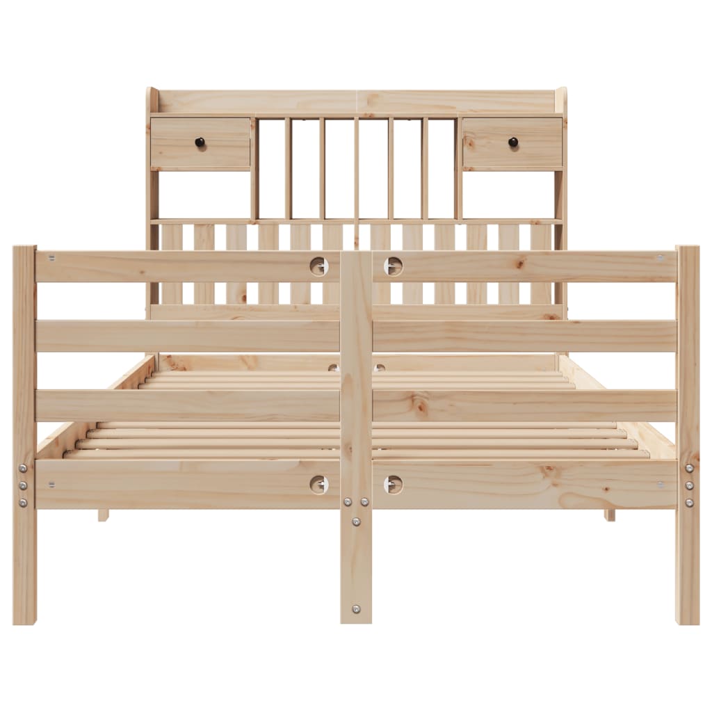 Bed met boekenkast zonder matras massief grenenhout 135x190 cm