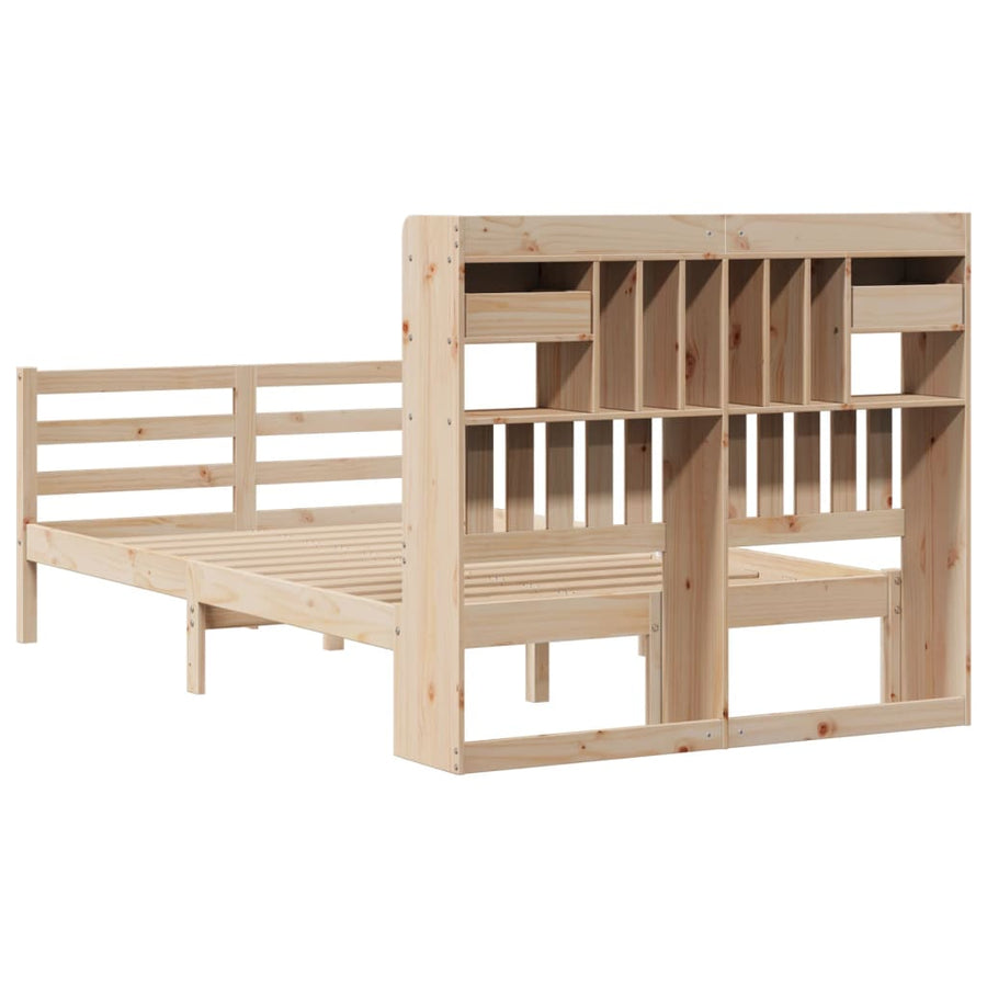 Bed met boekenkast zonder matras massief grenenhout 135x190 cm