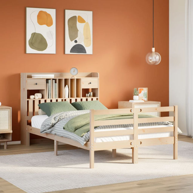 Bed met boekenkast zonder matras massief grenenhout 135x190 cm