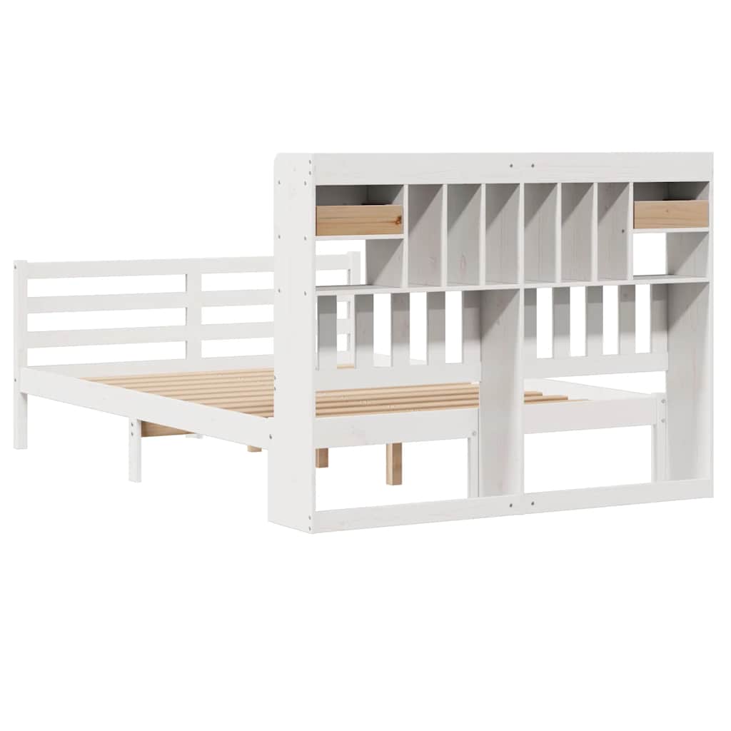 Bed met boekenkast zonder matras grenenhout wit 140x190 cm